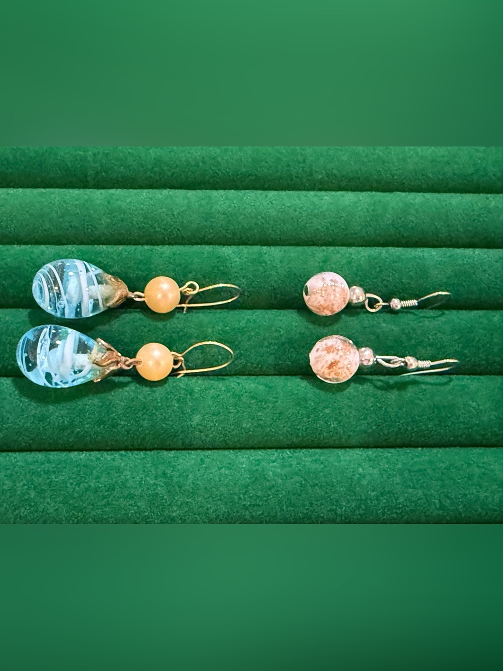 Murano? Glass & Peach Bead Earrings - Set of Two
